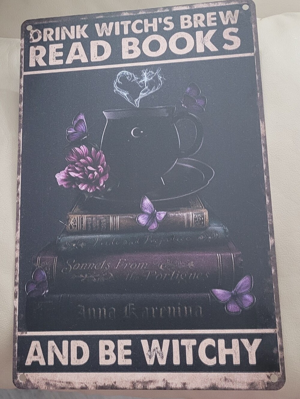 NEW! Drink Witch's Brew Read Books And Be Witchy Wall Sign - Black and Purple